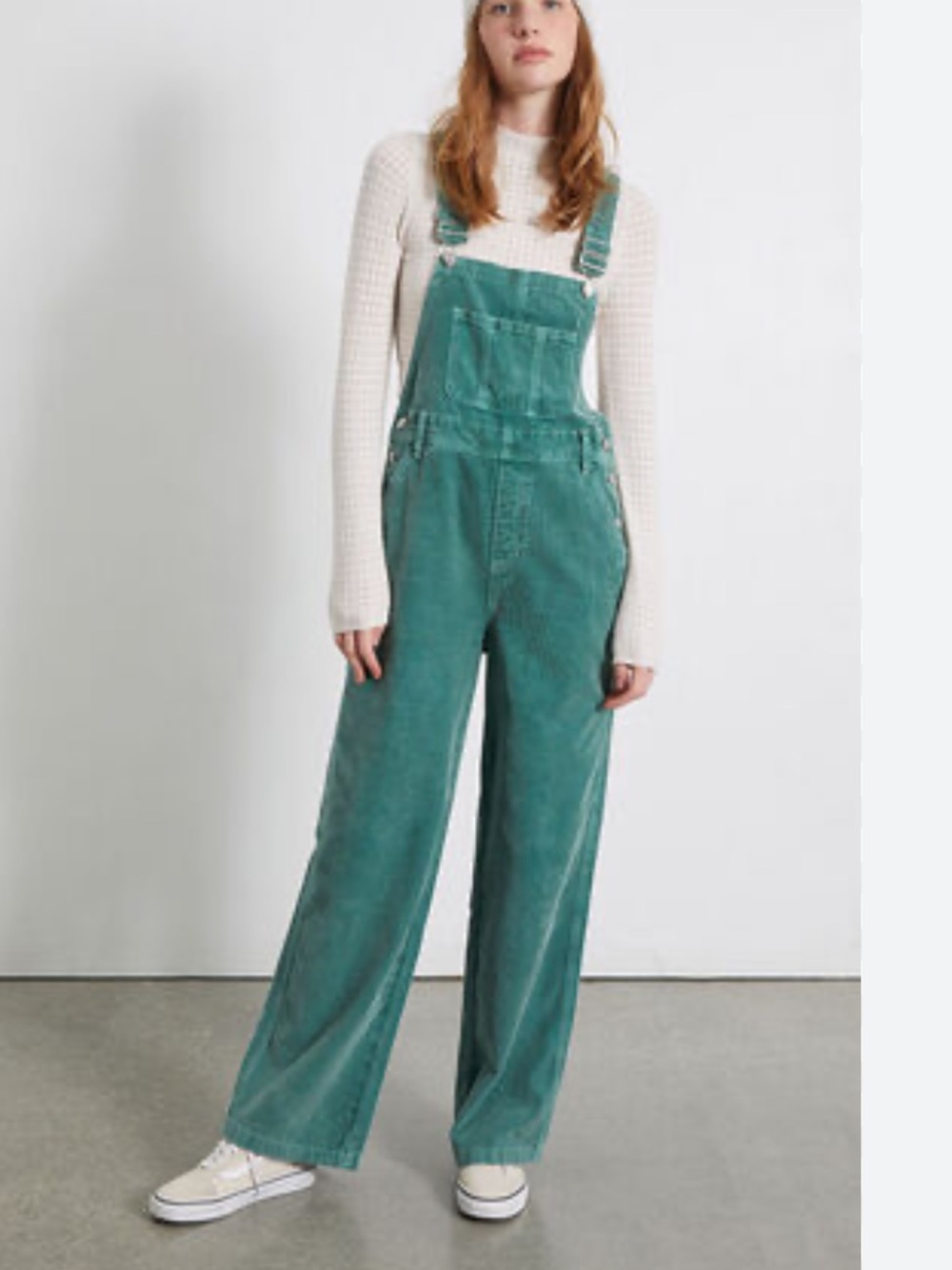 PACSUN CORDUROY BIB OVERALLS SAGE GREEN 100% COTTON WIDE LEG SZ SM LIKE NEW